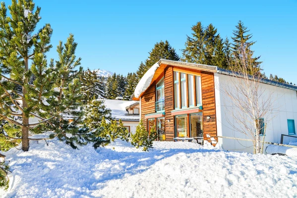 Haus vom Garten aus Blick Kartons